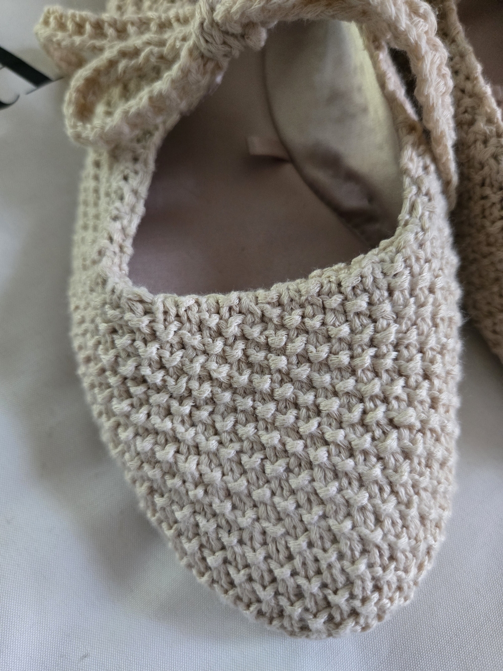 Zara Crochet Almond Shaped Ballet Flat in Light Beige